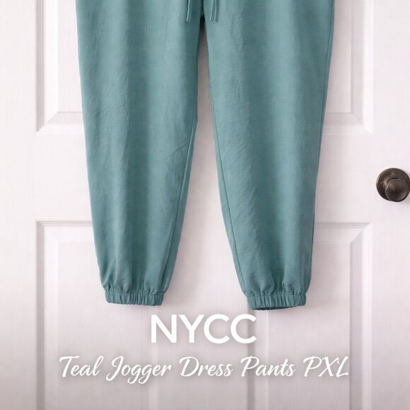 NYCC Teal Jogger Dress Pants PXL Petite Elastic Waist Pull-On Work Casual - Picture 2 of 15